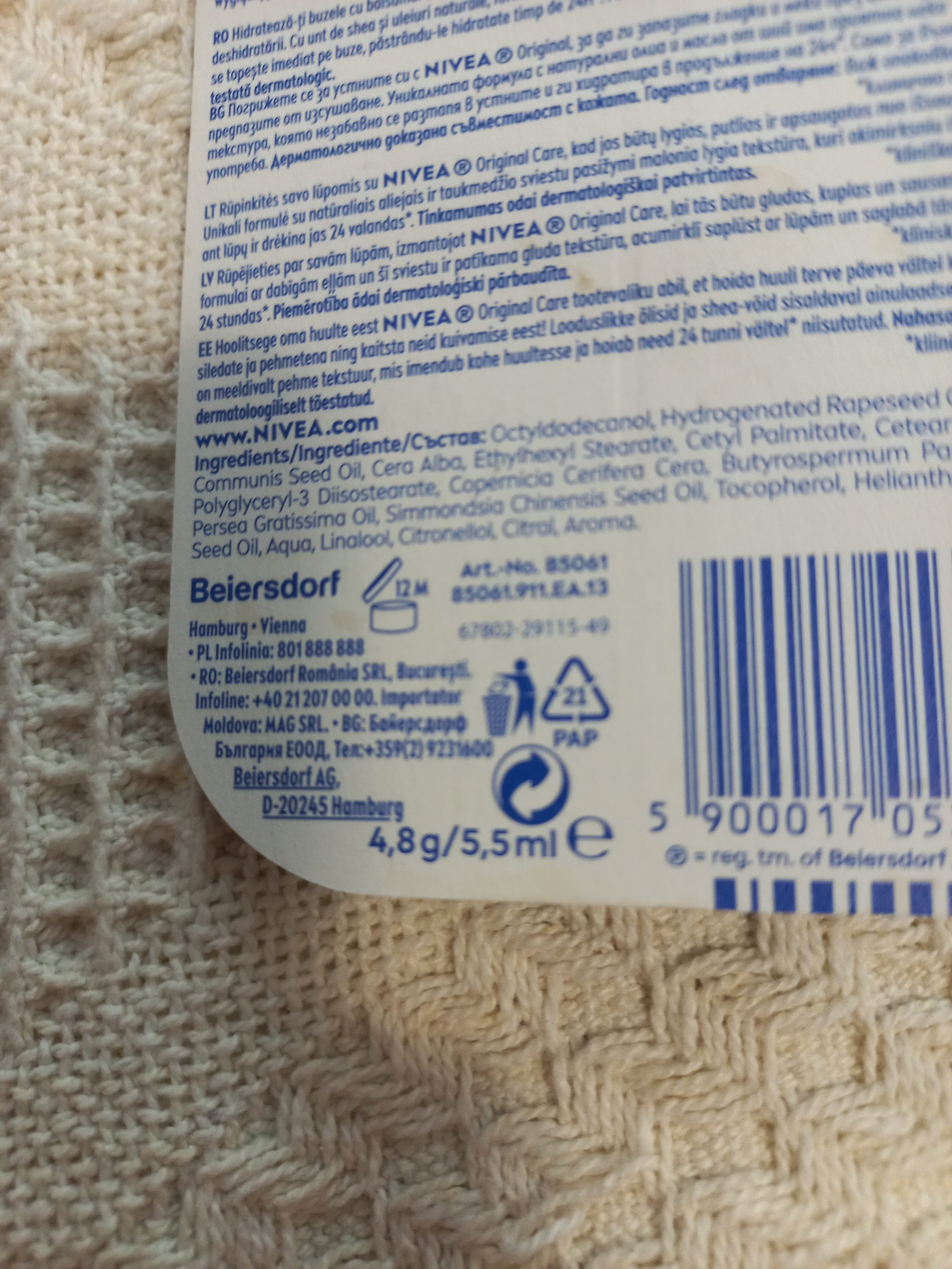Original care - Recycling instructions and/or packaging information - en