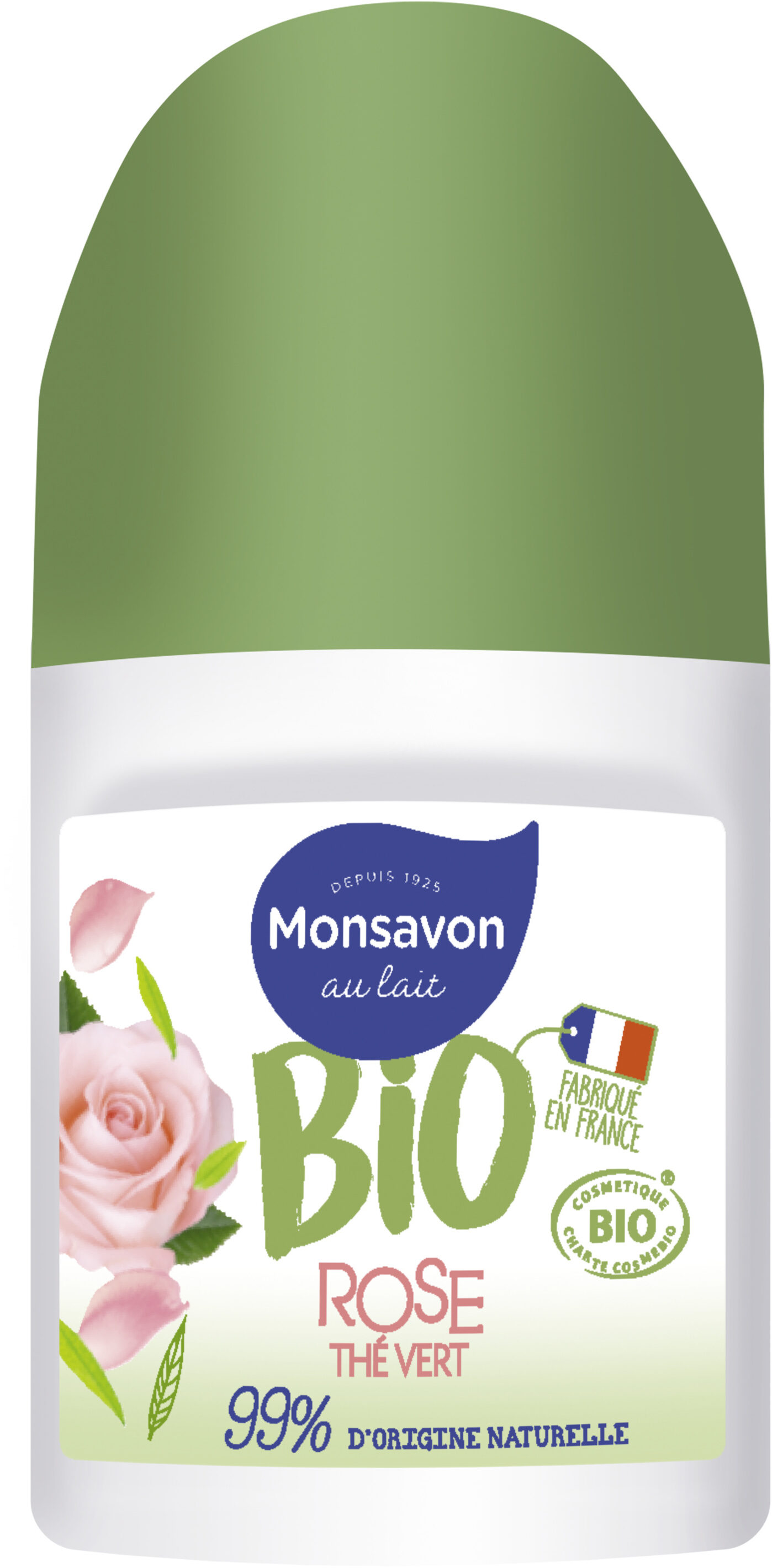 Monsavon Déodorant Bille Bio Senteur Rose soupçon de Thé Vert 50ml - Produit - fr