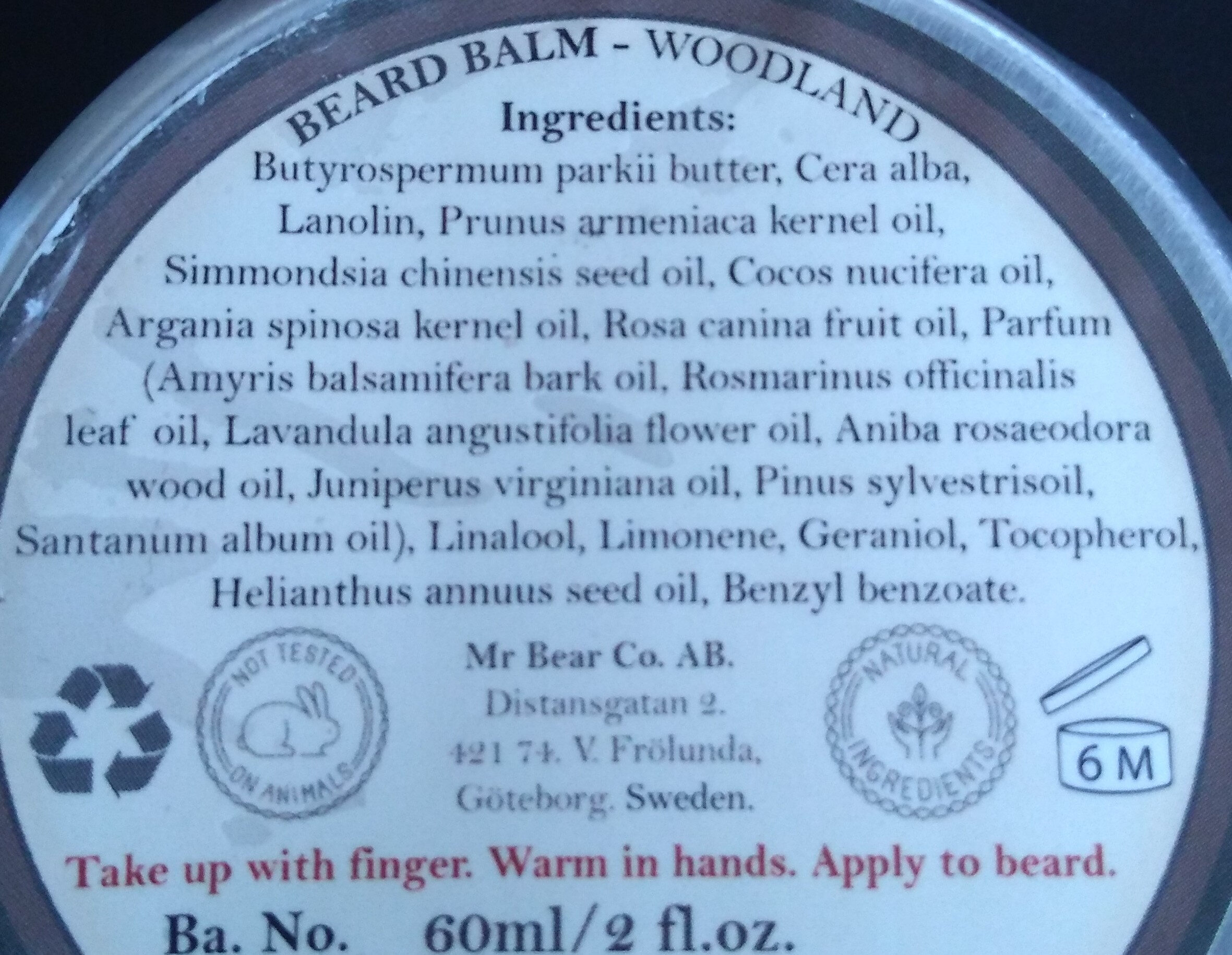 Beard Balm - Woodland - Ingredients - en