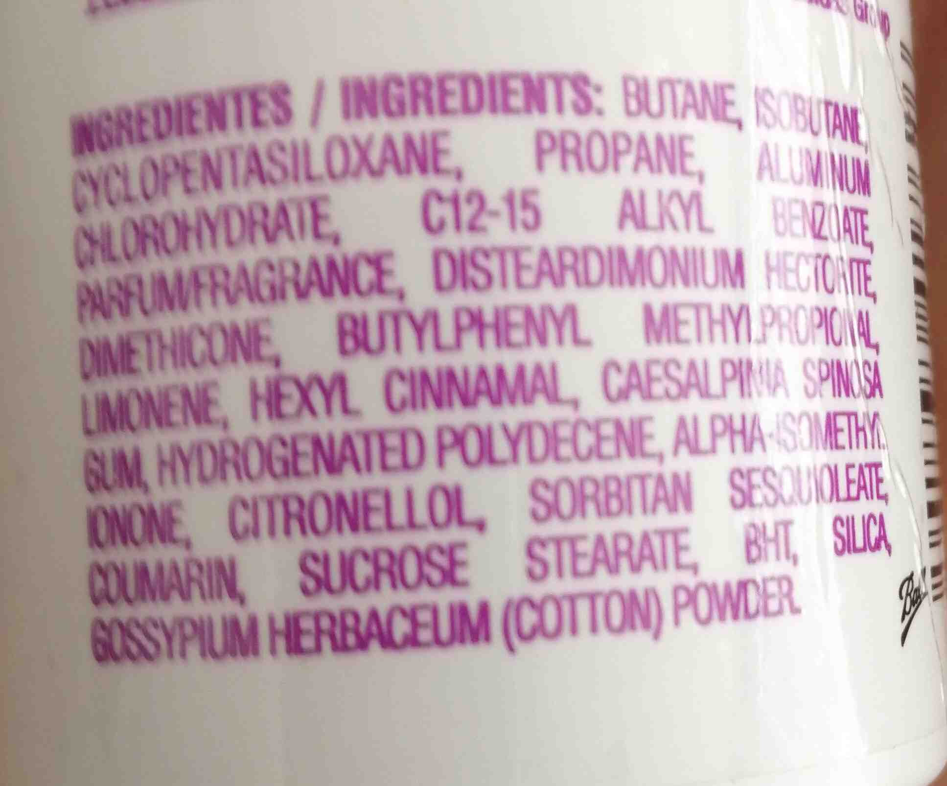 Antitranspirante Rexona - Ingredients - en
