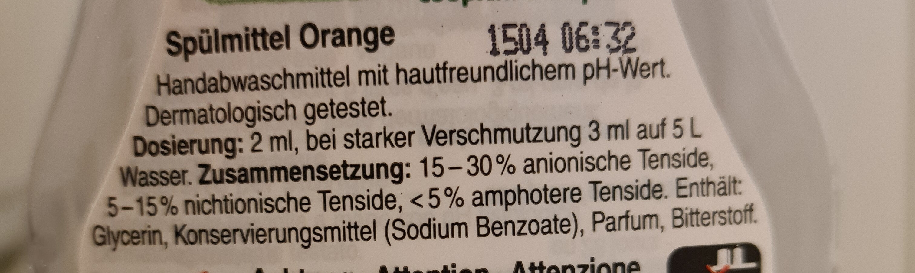 Oecoplan Abwaschmittel Liquide Vaisselle Detersivo per stoviglie Orange - Zutaten - fr