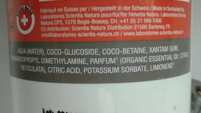 Shampoing Douche Mandarine Bio - 1L - Helvetia Natura - Ingredients - fr