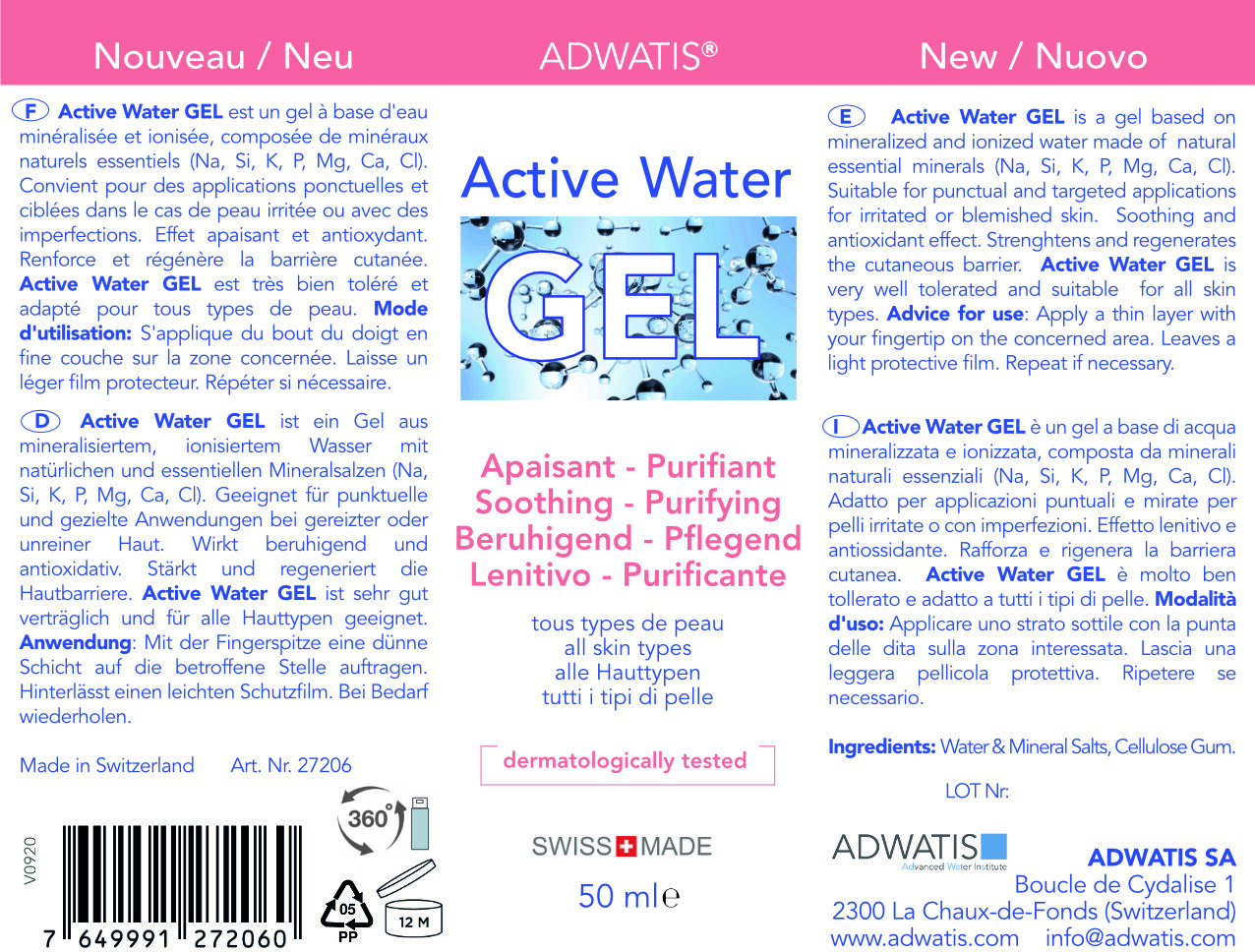 Active Water Gel - Ingredients - fr