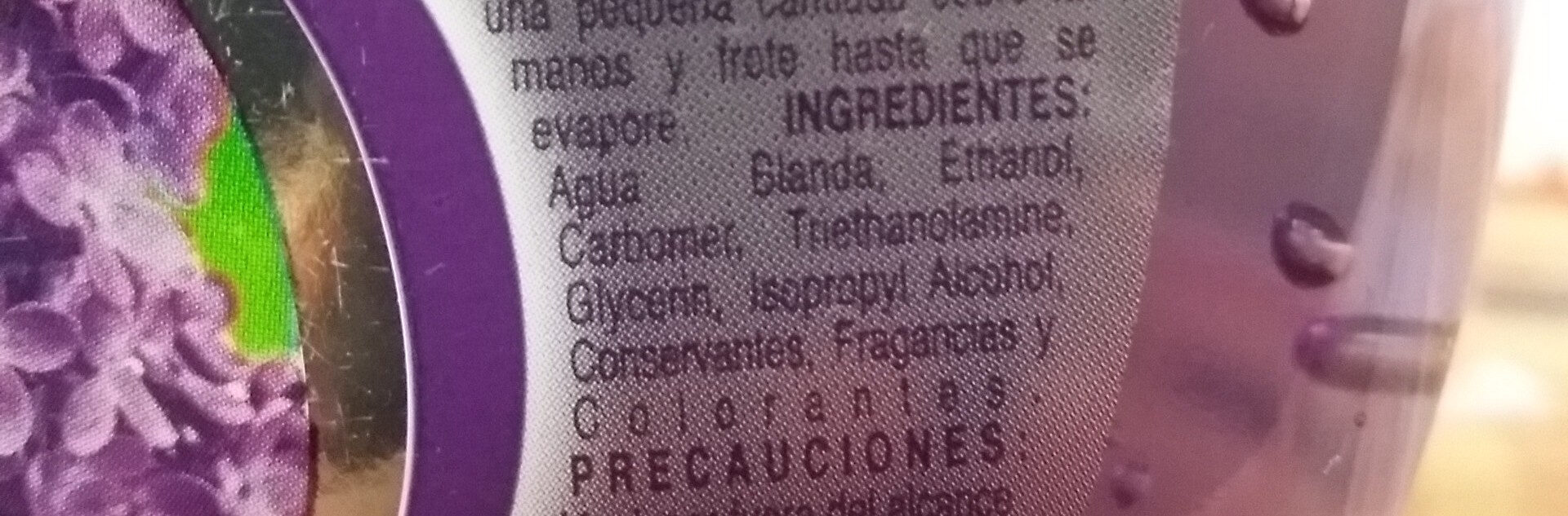 Alcohol en Gel - Ingredients - es