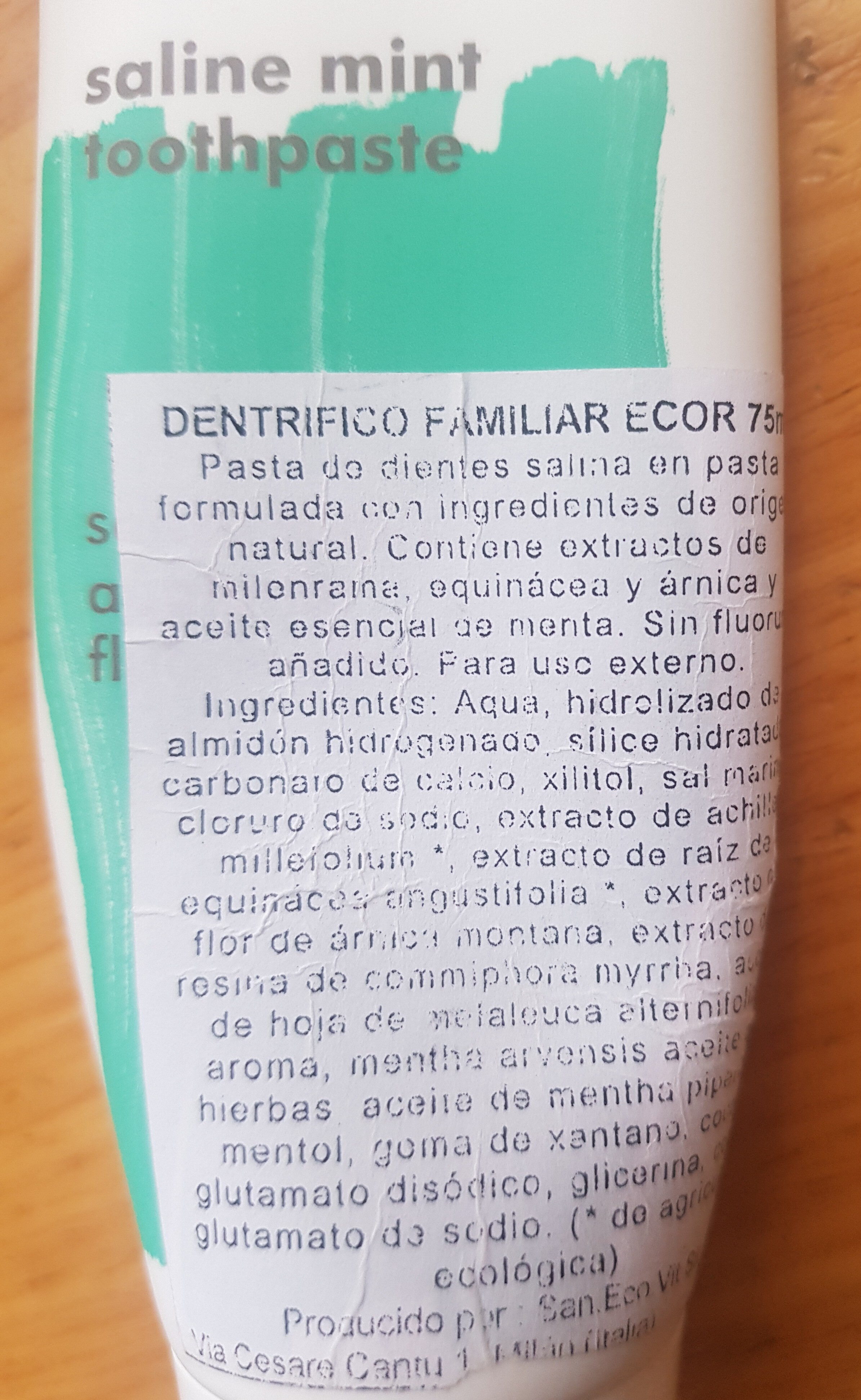 dentífrico salino menta - Ингредиенты - es