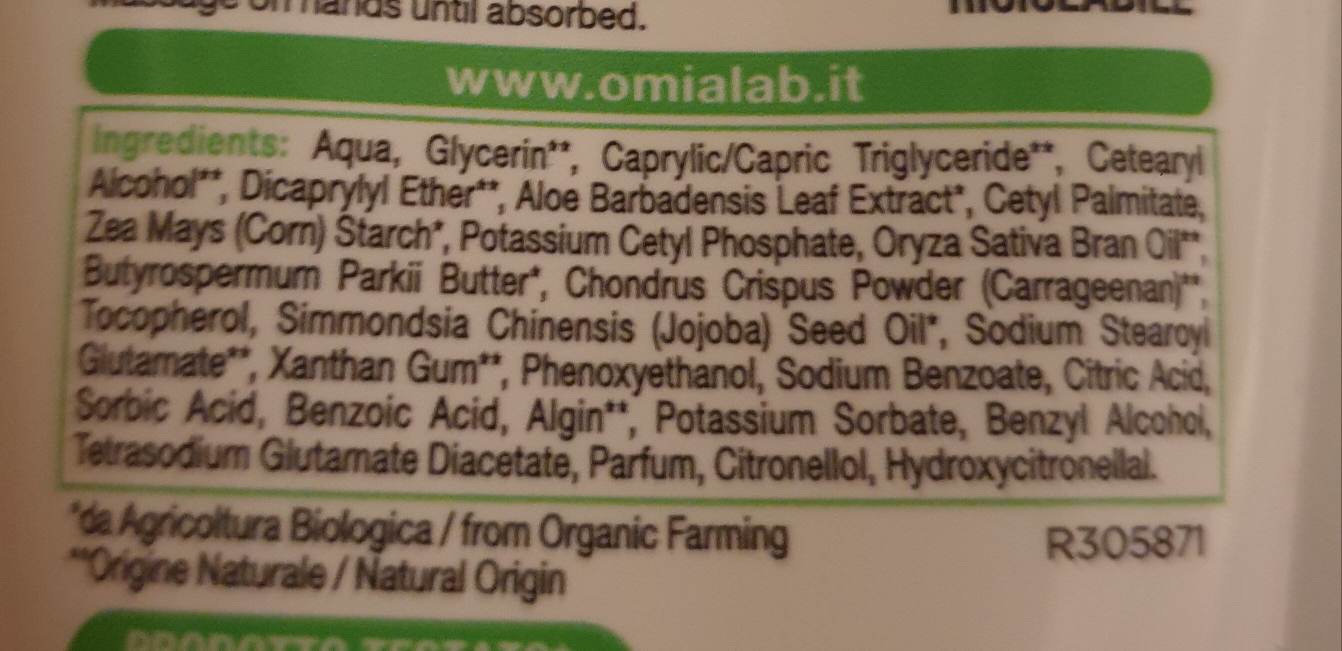omnia crema mani - Ingredientes - it