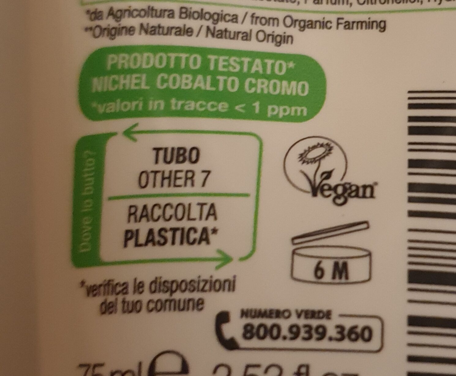 Crema mani aloe vera - Instruction de recyclage et/ou informations d'emballage - it