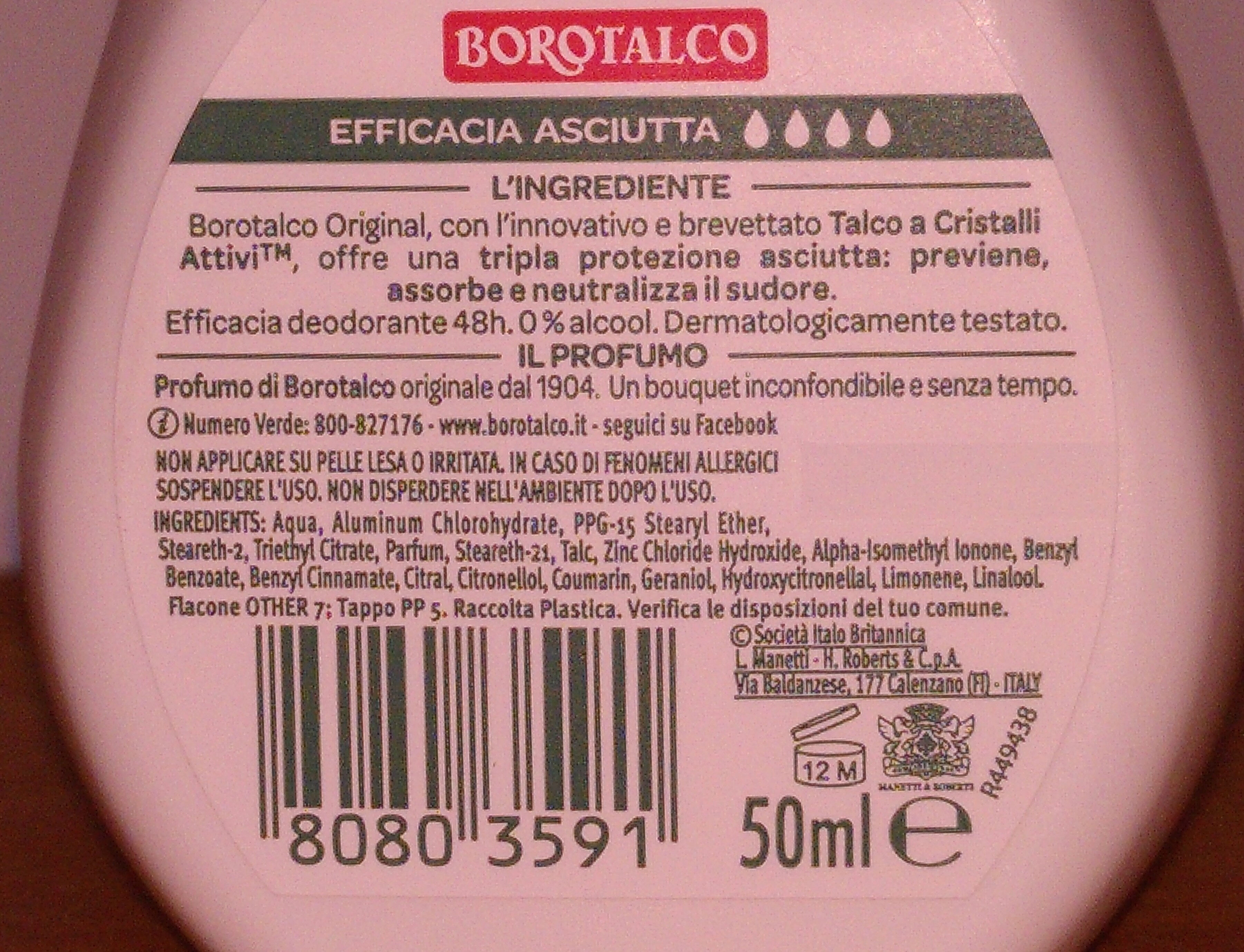 Deodorante Borotalco Original - Ingrédients - it