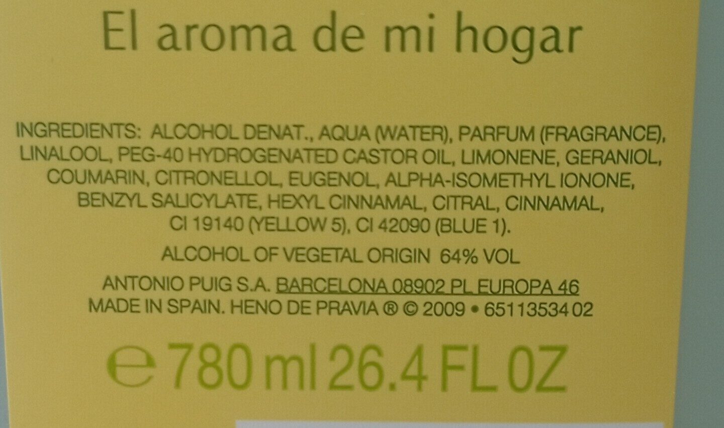 Agua de colonia - Ingredients - es