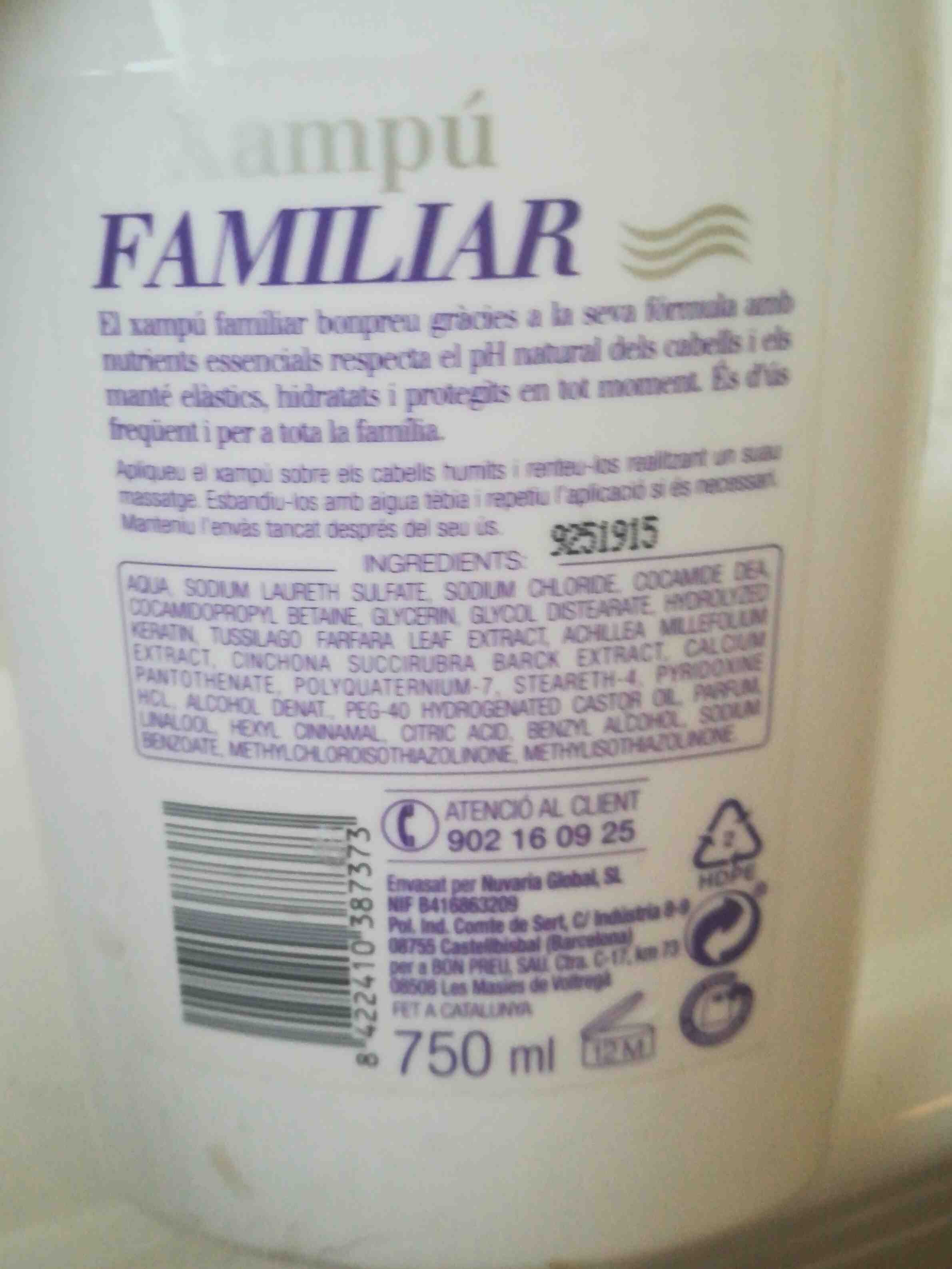 Xampu familiar bon preu - Ingredients - en