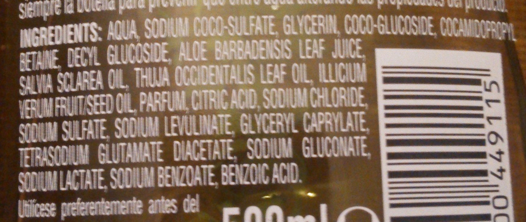 Gel de Baño Natural - Ingredients - es