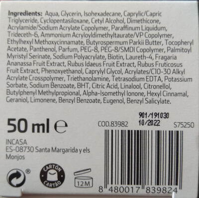 Crema hidratante Pieles secas - Ingredients - es