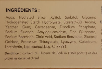 Dentrifrice - Ingredientes - fr