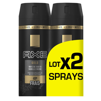 AXE Gold Déodorant Homme Bois de Oud et Vanille Noir 48H Spray Lot 2x150ml - 1