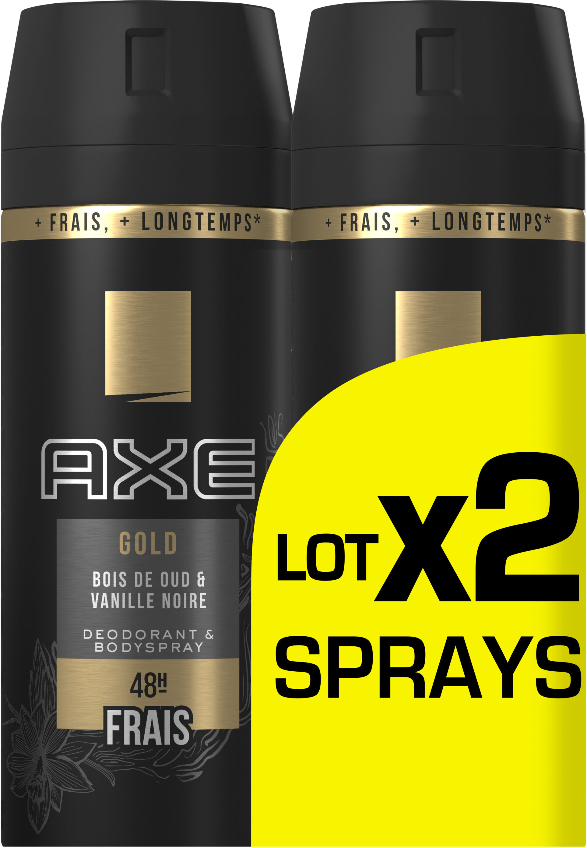 AXE Gold Déodorant Homme Bois de Oud et Vanille Noir 48H Spray Lot 2x150ml - Produit - fr