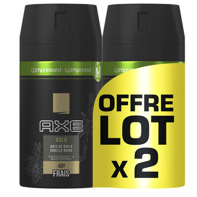 AXE Gold Compressé Déodorant Homme Spray Bois de Oud et Vanille Noir Frais 48H Lot 2x100ml - 1