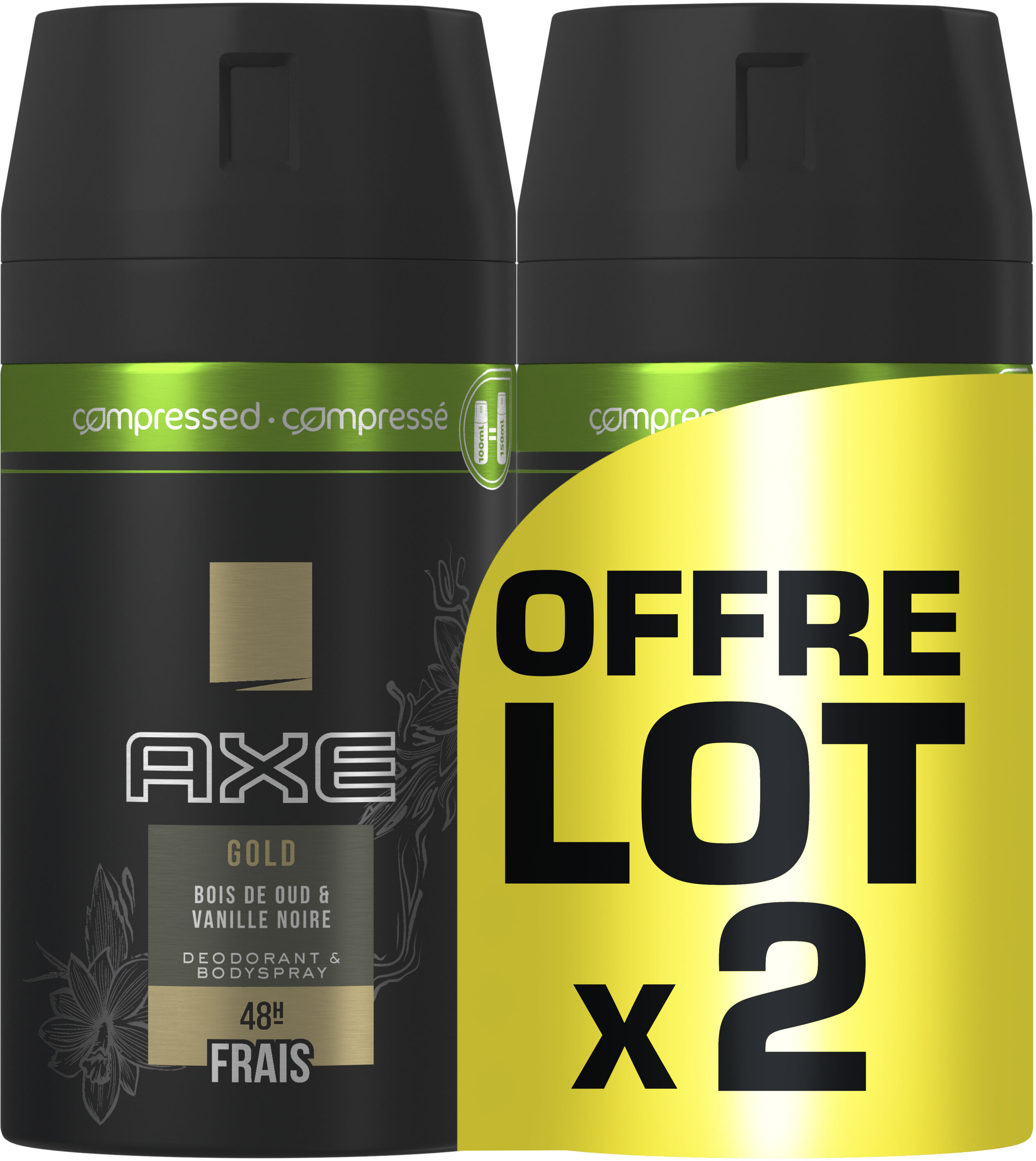 AXE Gold Compressé Déodorant Homme Spray Bois de Oud et Vanille Noir Frais 48H Lot 2x100ml - Product - fr