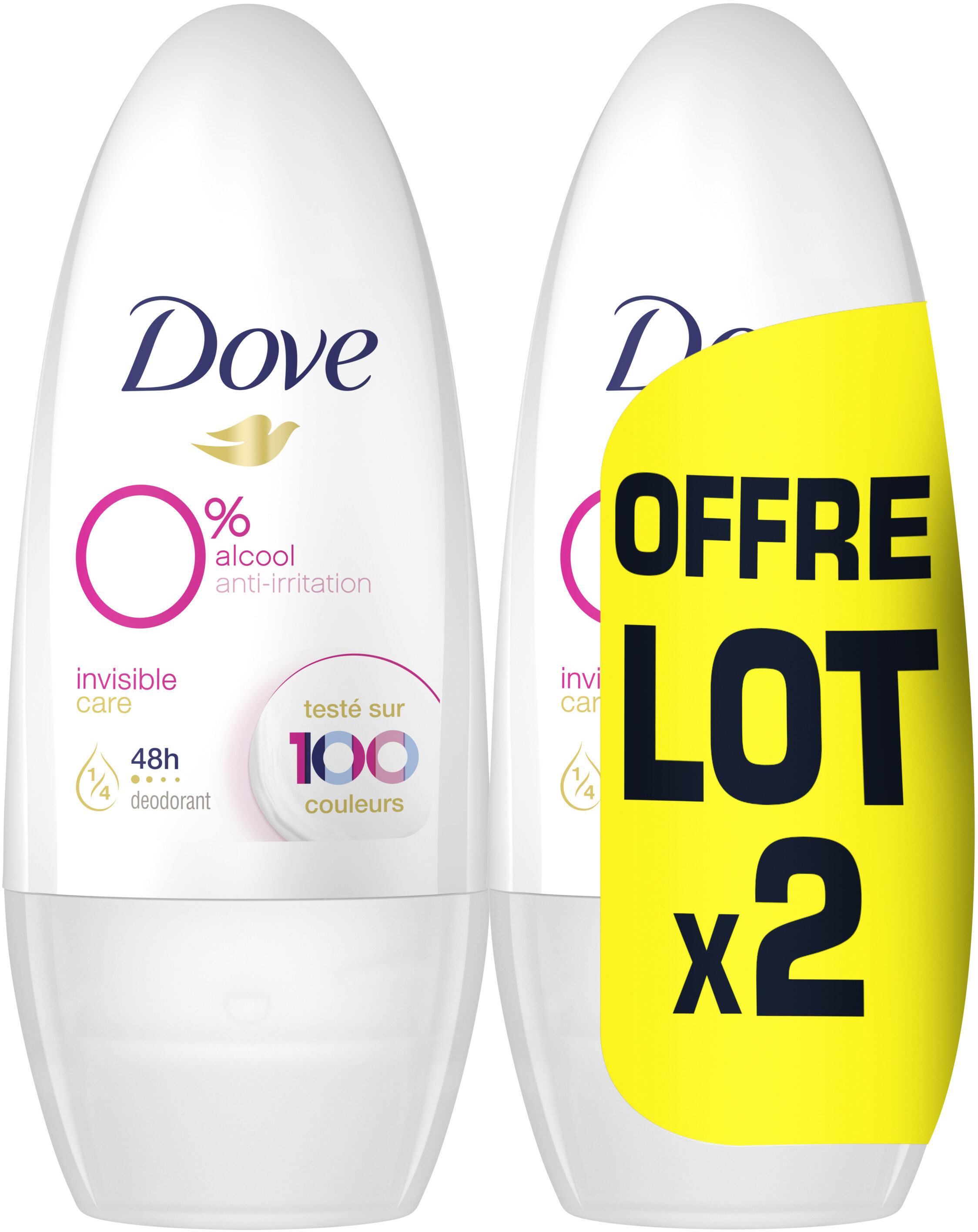 DOVE Déodorant Femme Bille Invisible Care 0% 2x50ml - Produit - fr
