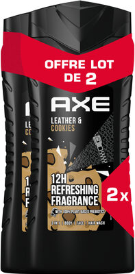 Axe Gel Douche Homme Collision Cuir & Cookies 12h Parfum Frais 2x400ml - Produit - fr