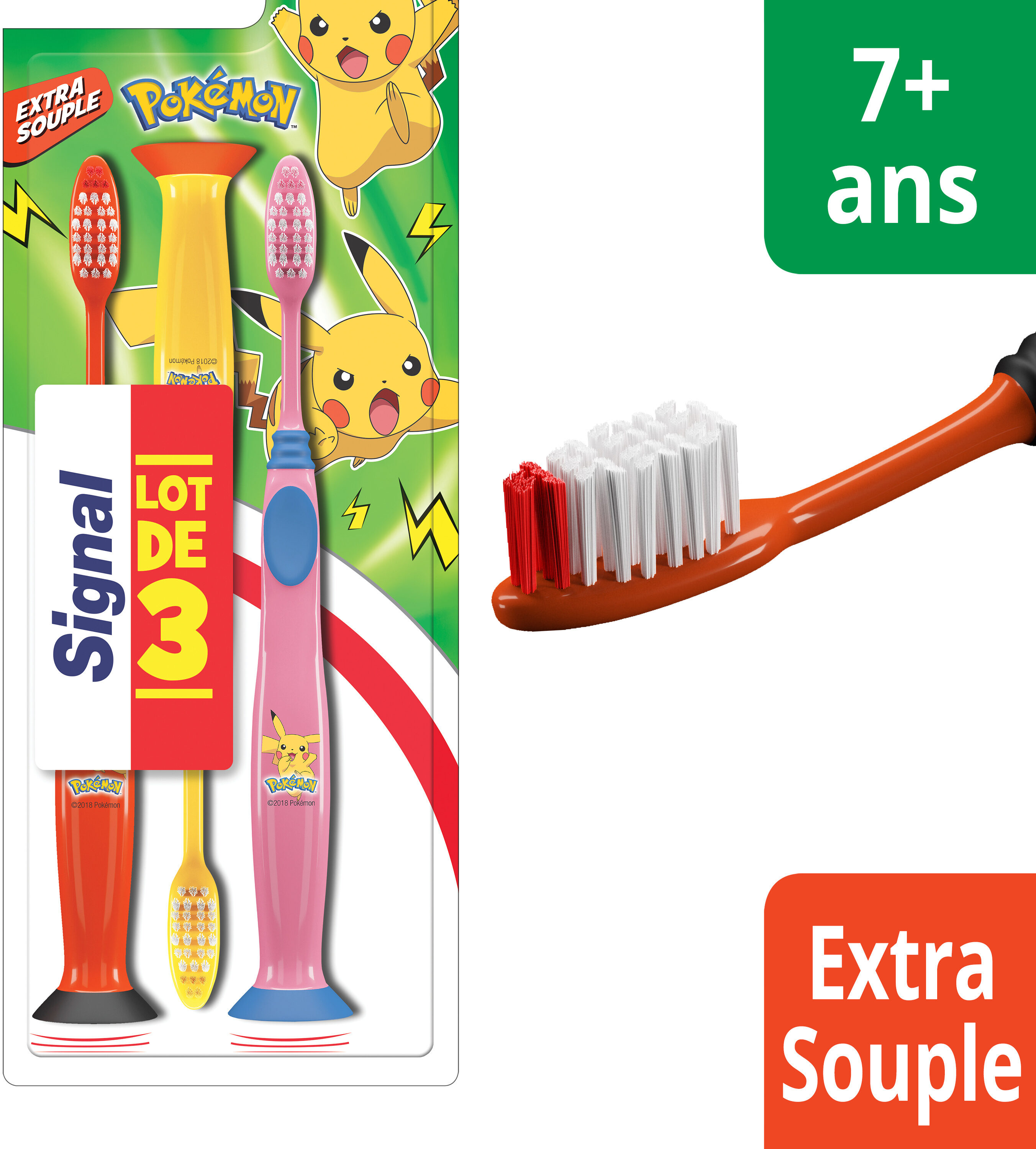 Signal Brosse à Dents Enfants 7 + Ans Pokémon Extra Souple x3 - Product - fr