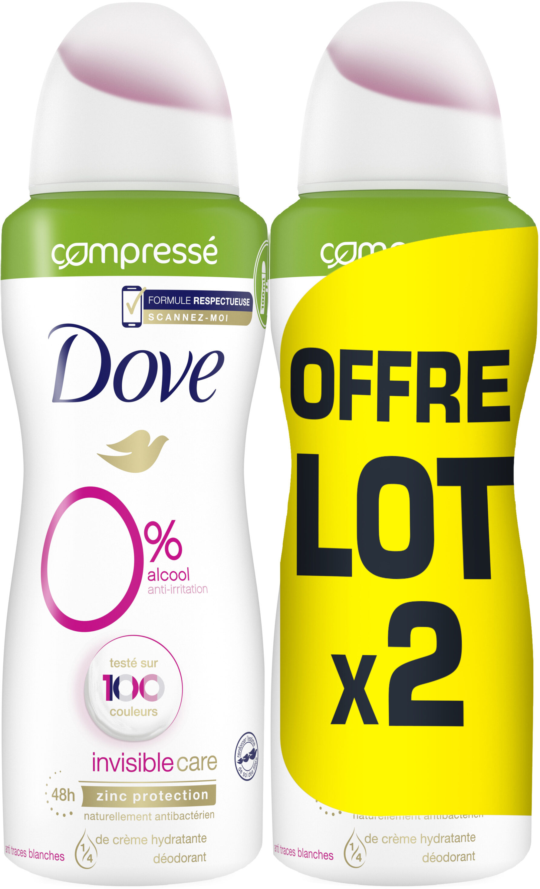 DOVE Déodorant Femme Spray Compressé Invisible Care 2x100ml - Produit - fr
