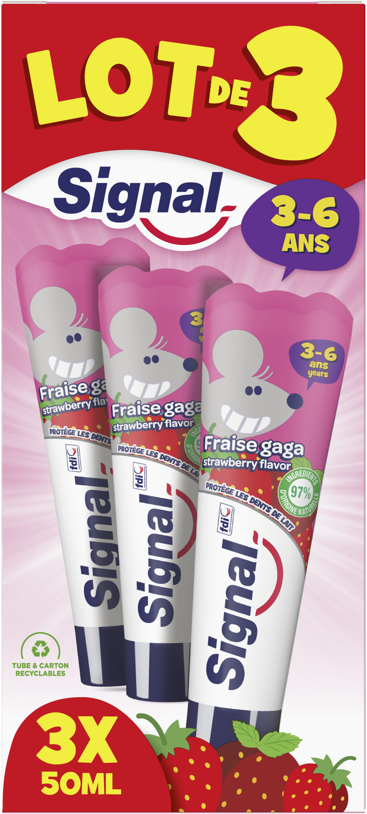 Signal Dentifrice Kids 3-6 Ans Fraise Gaga 3x50ml - Produit - fr