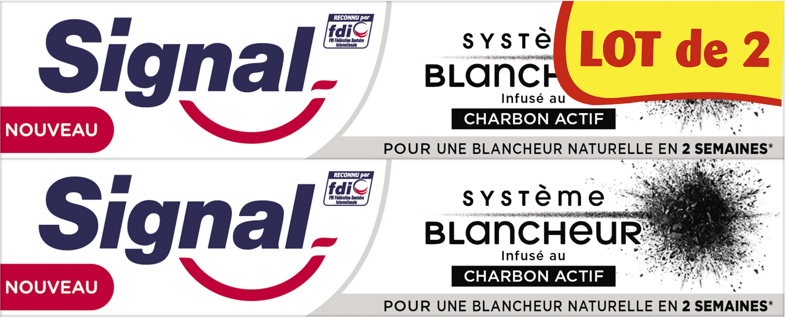 Signal Dentifrice Système Blancheur Charbon Actif 2x75ml - Product - fr