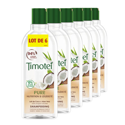 Timotei Pure Shampoing Femme Nutrition & Légèreté Cheveux Normaux au Lait de Coco et Aloe Vera Lot - 1