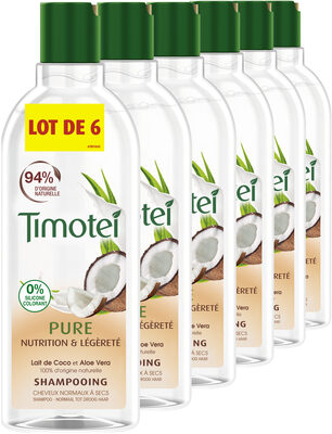 Timotei Pure Shampoing Femme Nutrition & Légèreté Cheveux Normaux au Lait de Coco et Aloe Vera Lot - Product - fr