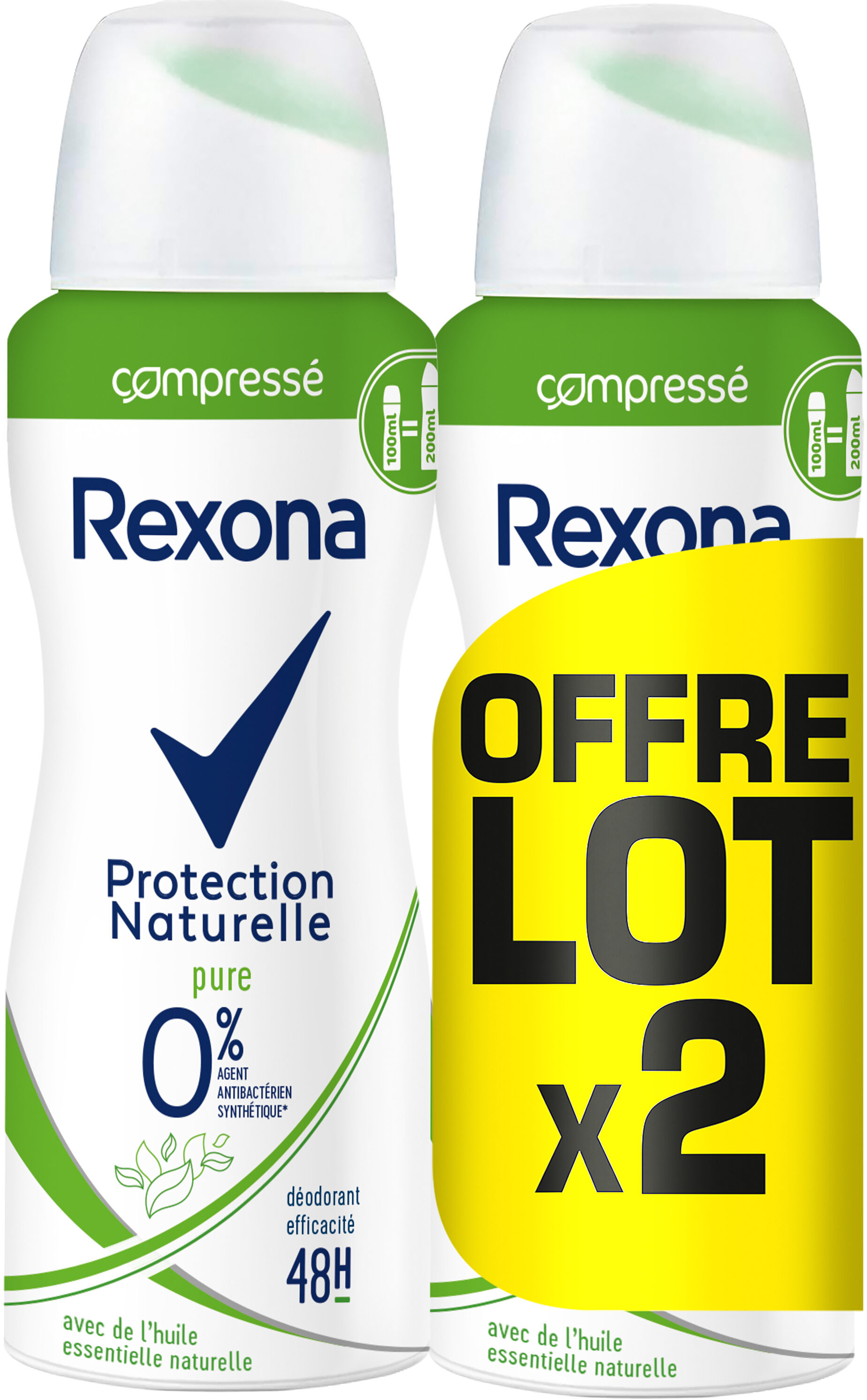 REXONA 0% Compressé Déodorant Femme Anti Transpirant Protection Naturelle Lot 2x100 ML - Продукт - fr