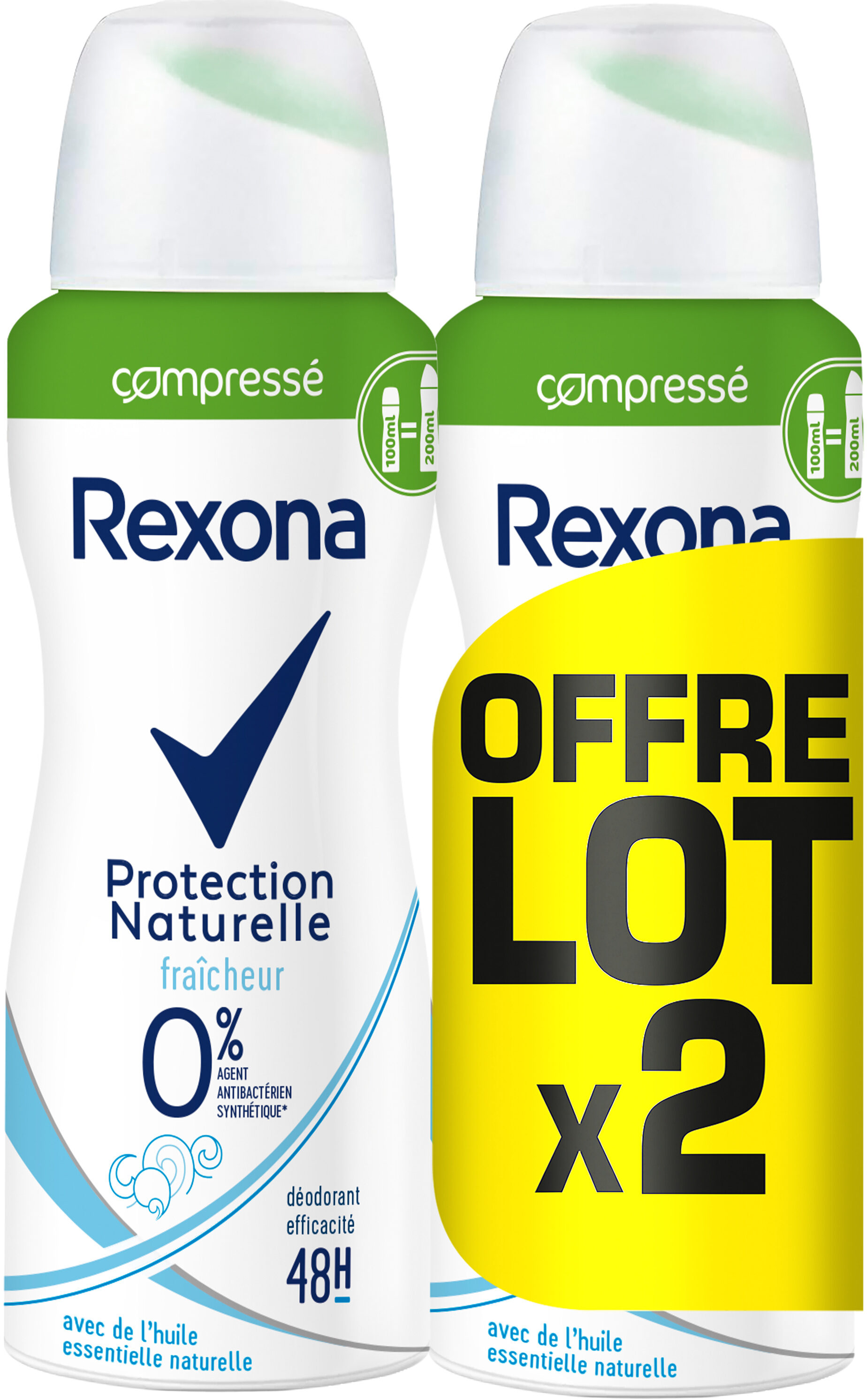 REXONA 0% Compressé Déodorant Femme Compressé Spray Protection Naturelle Fraîcheur Lot 2x100ml - Produit - fr