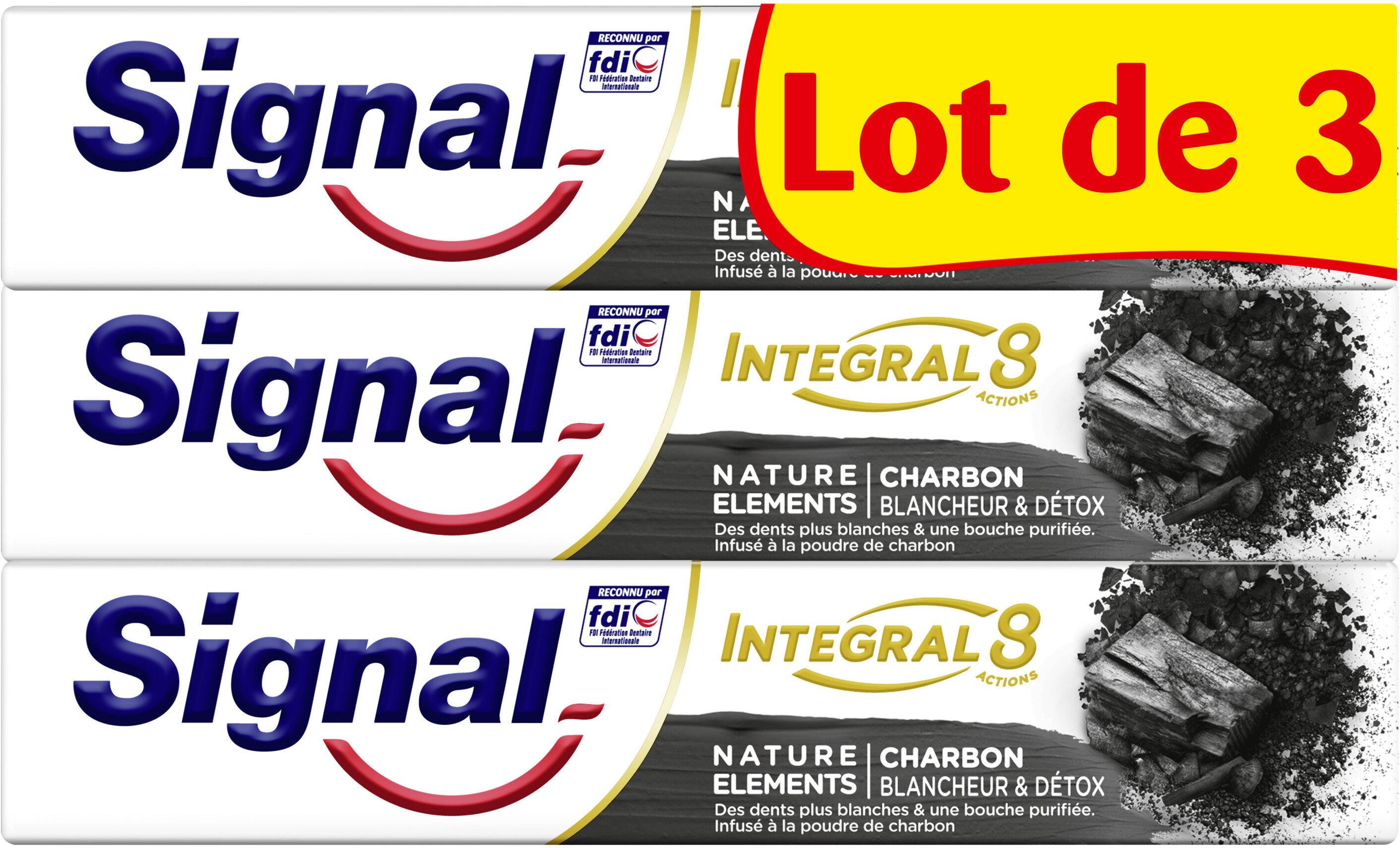 Signal Integral 8 Dentifrice Nature Elements Charbon Blancheur & Detox Lot 3 x 75ml - Produit - fr