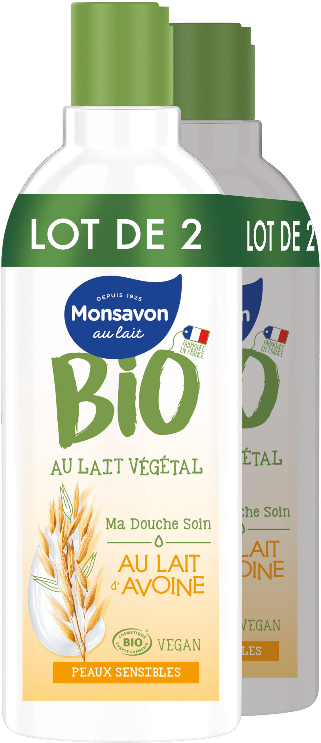 Monsavon Gel Douche Bio Vegan Lait Avoine Lot 2 x 300ml - Produit - fr