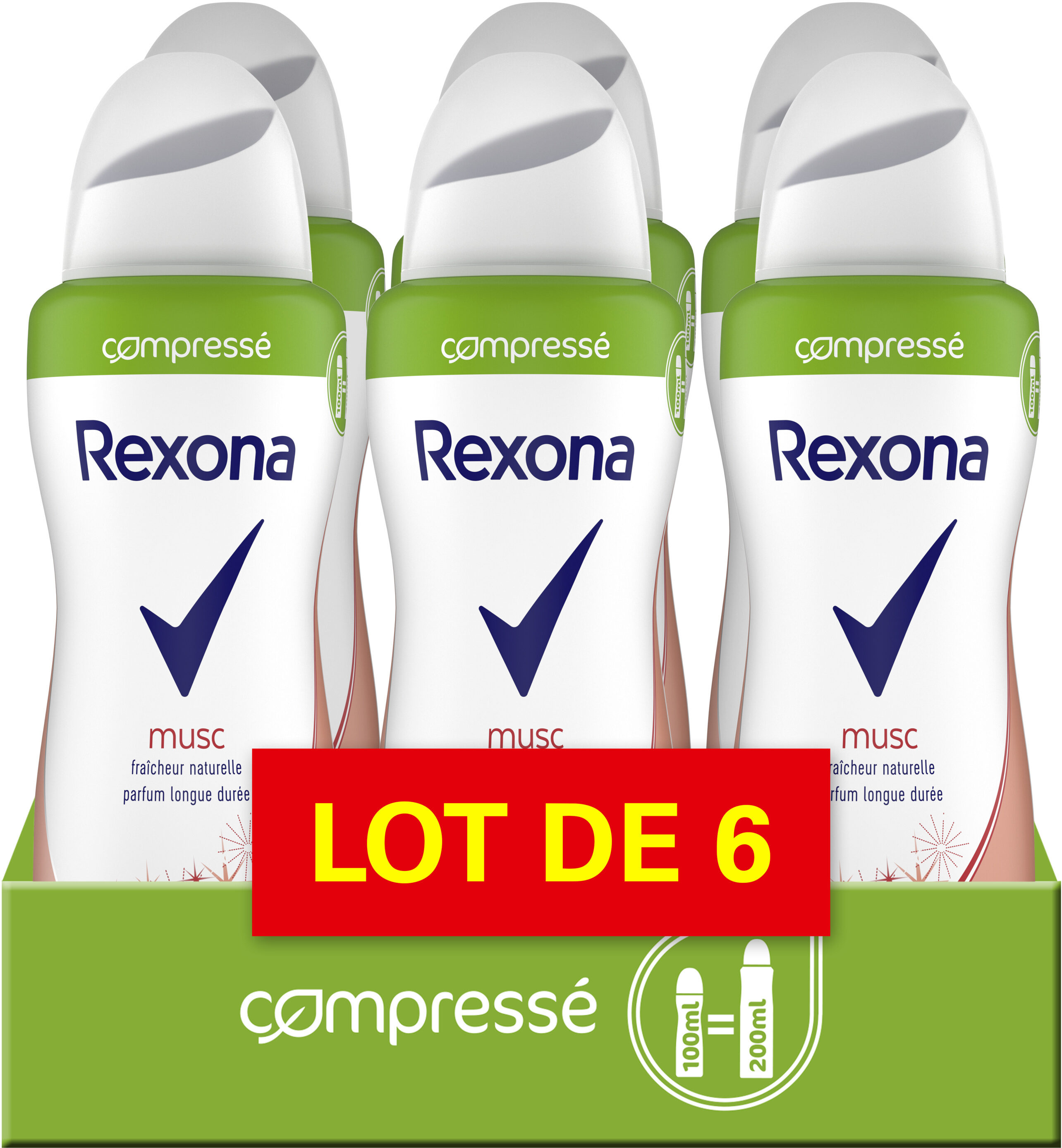 REXONA Déodorant Femme Spray Musc Compressé 100ml Lot de 6 - Produit - fr