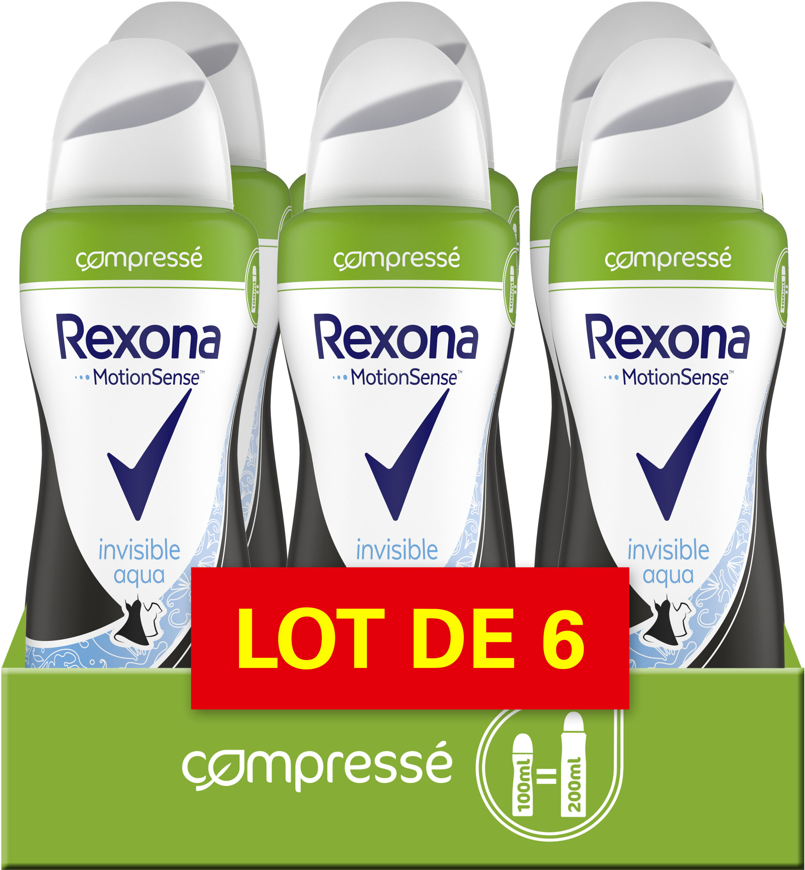 Rexona Déodorant Femme Spray Anti-Transpirant Compressé Invisible Aqua 6x100ml - Product - fr