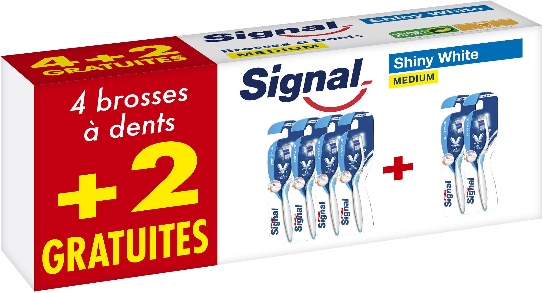 Signal Brosse à Dents Shiny White Medium Lot de 6(4+2 Gratuits) - Product - fr