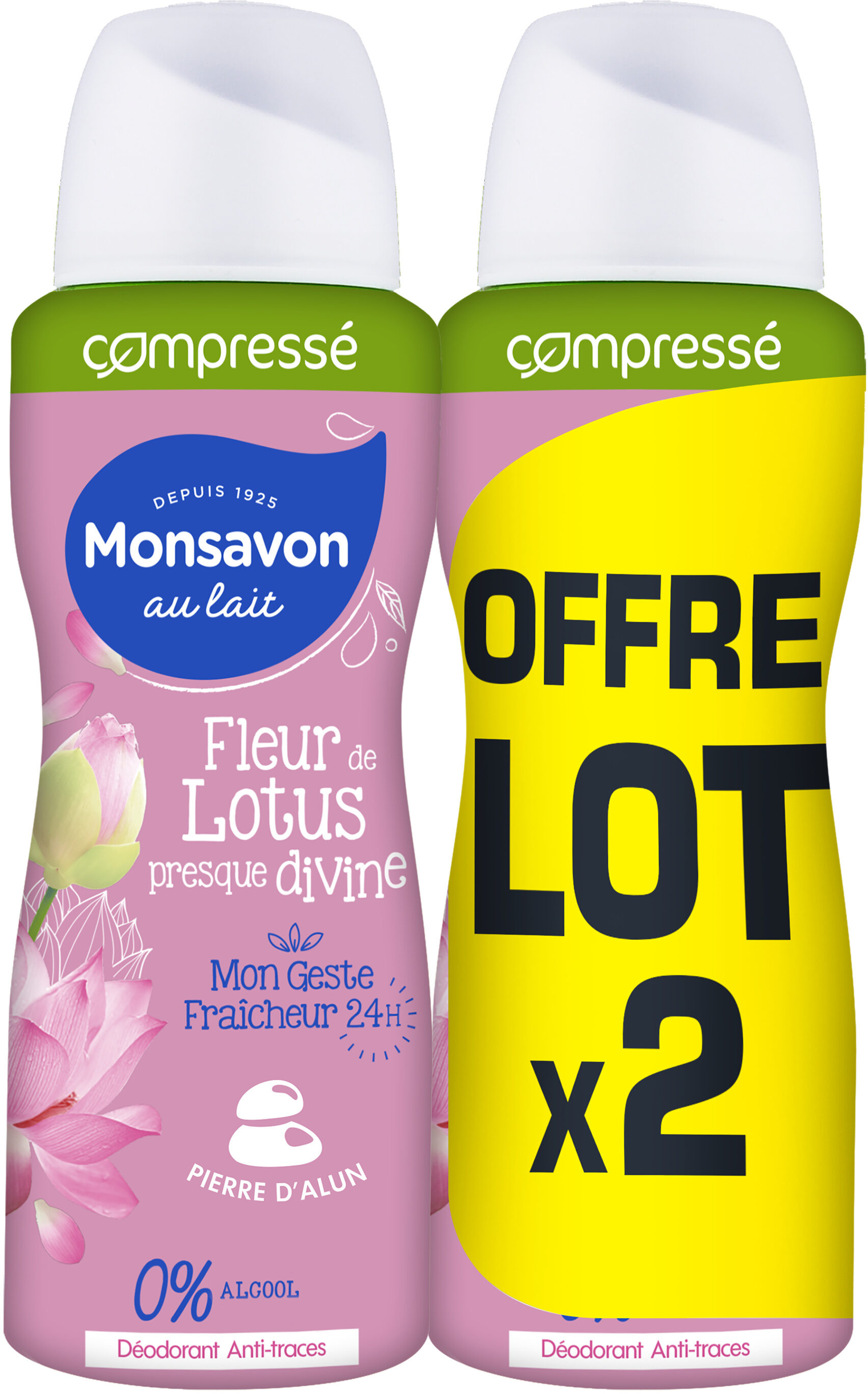 Monsavon Déodorant Femme Spray Pierre d'Alun Lait & Fleur de Lotus 100ml Lot de 2 - Produit - fr