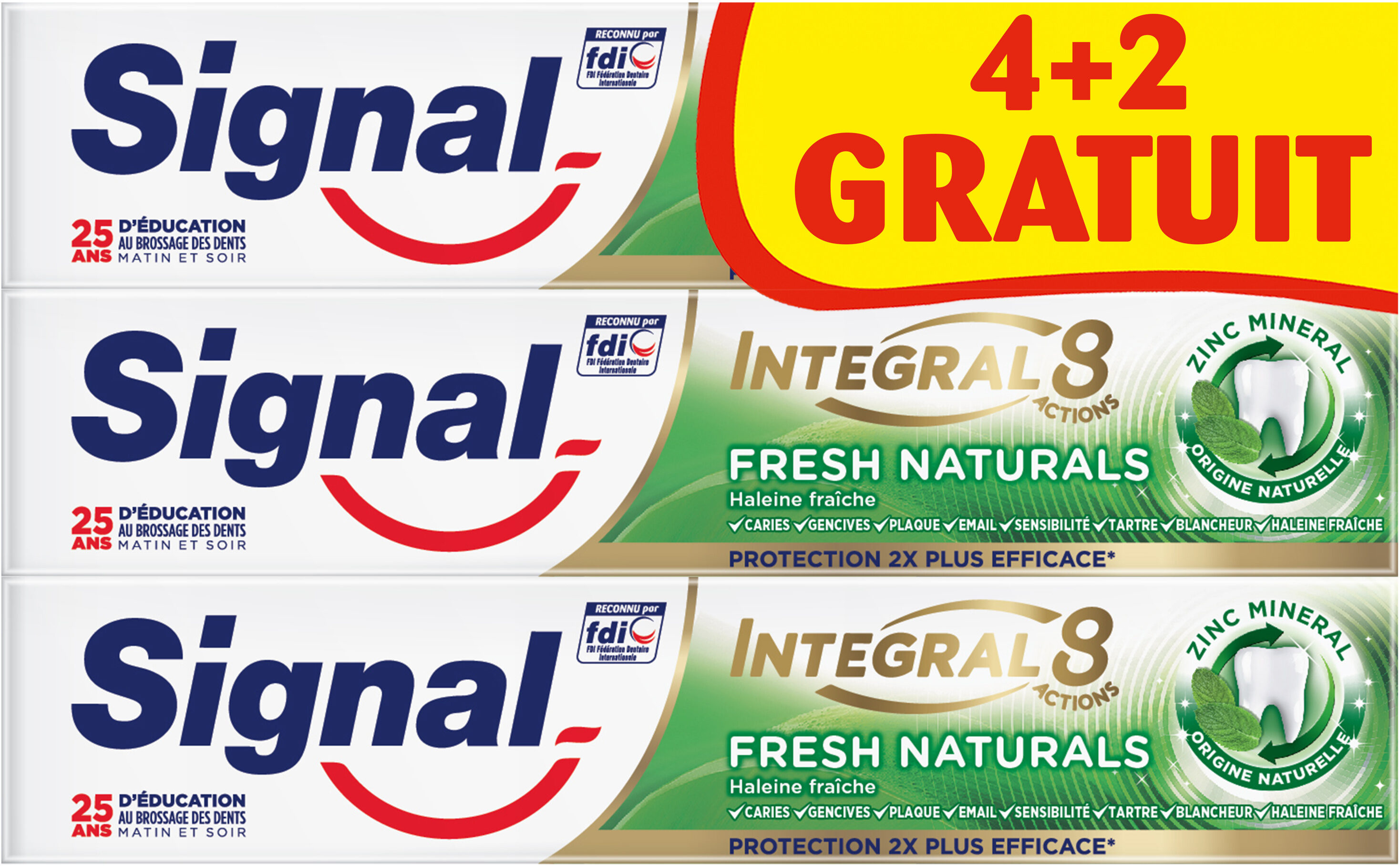 Signal Integral 8 Dentifrice Fresh Naturals Tube 75ml(4+2 Offerts) - Product - fr