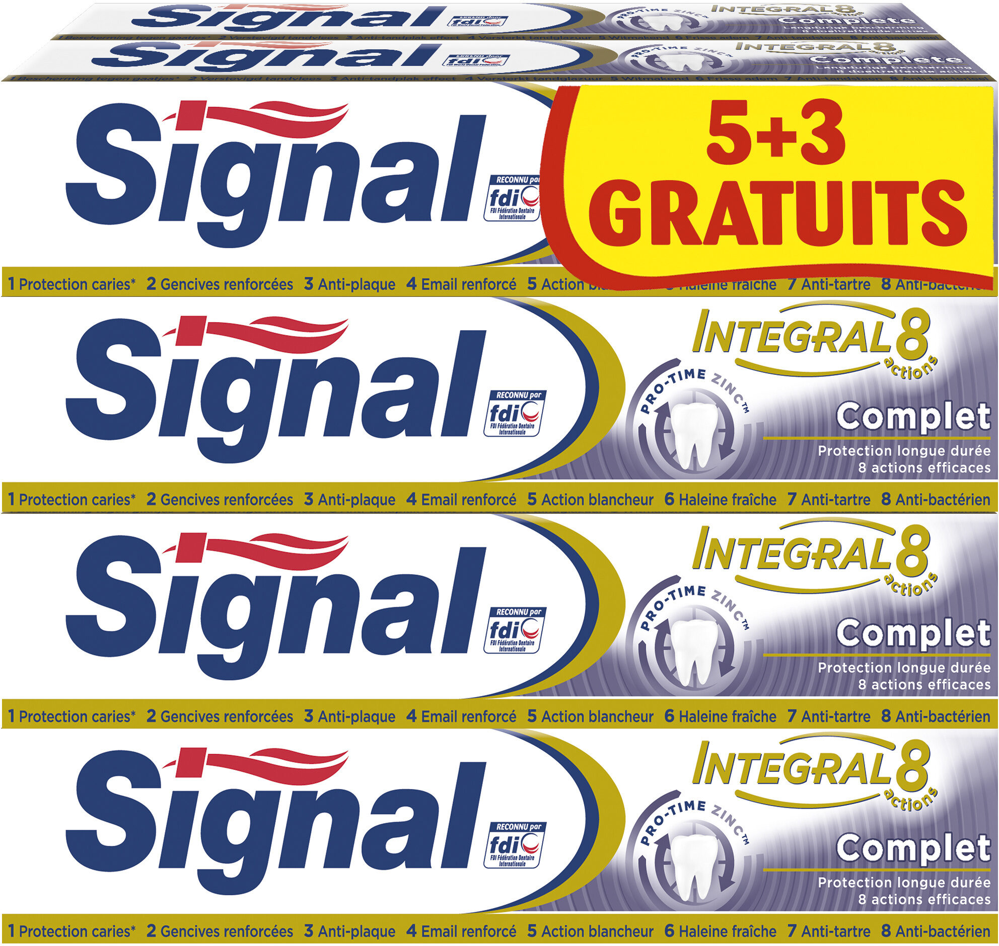 Signal Intégral 8 Dentifrice Complet Tube 75ml Lot de 8(5+3 Gratuits) - Produit - fr