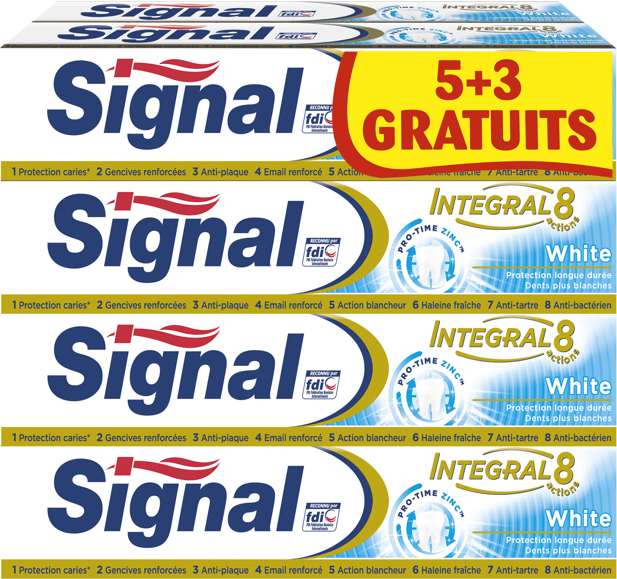 Signal Dentifrice Integral 8 White 75ml Lot de 8(5+3 Gratuits) - Tuote - fr