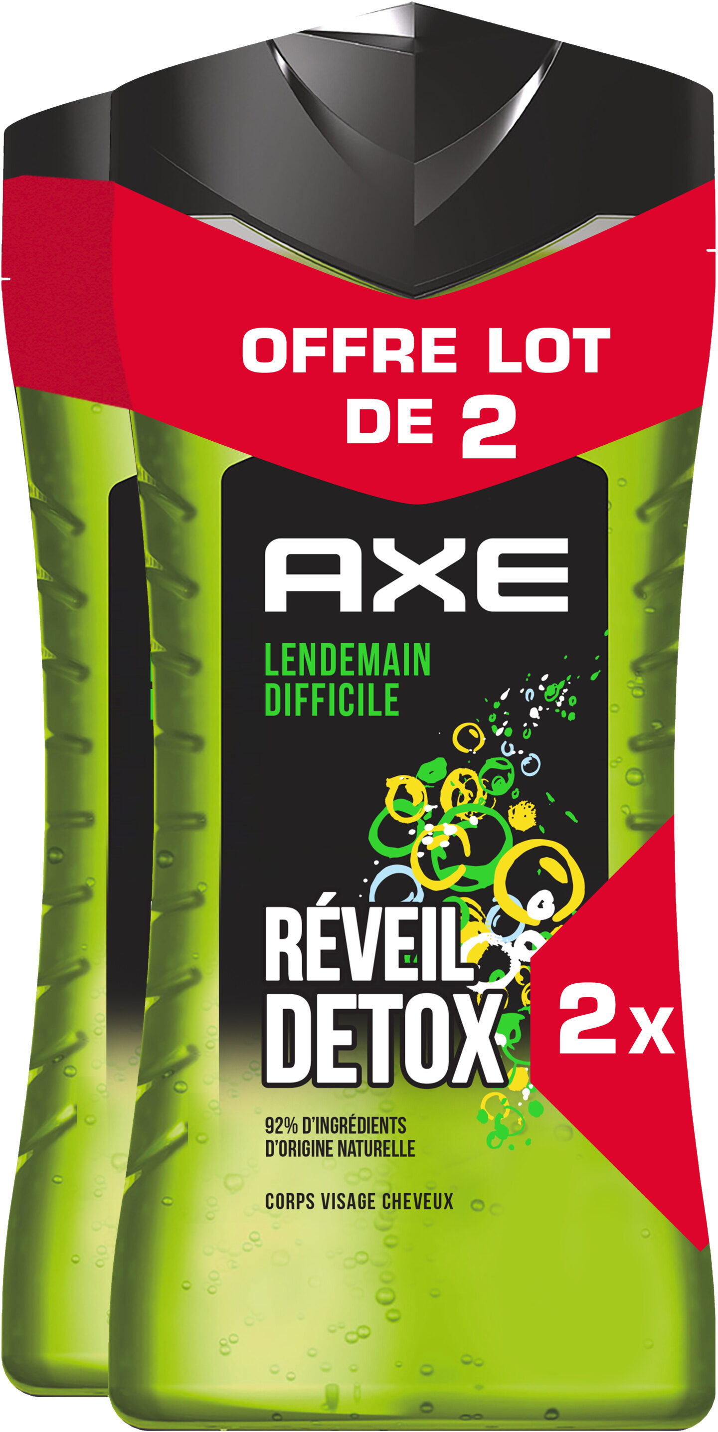 Axe Gel Douche Homme 3-en-1 Lendemain Difficile Réveil Détox 2x250ml - Produktas - fr