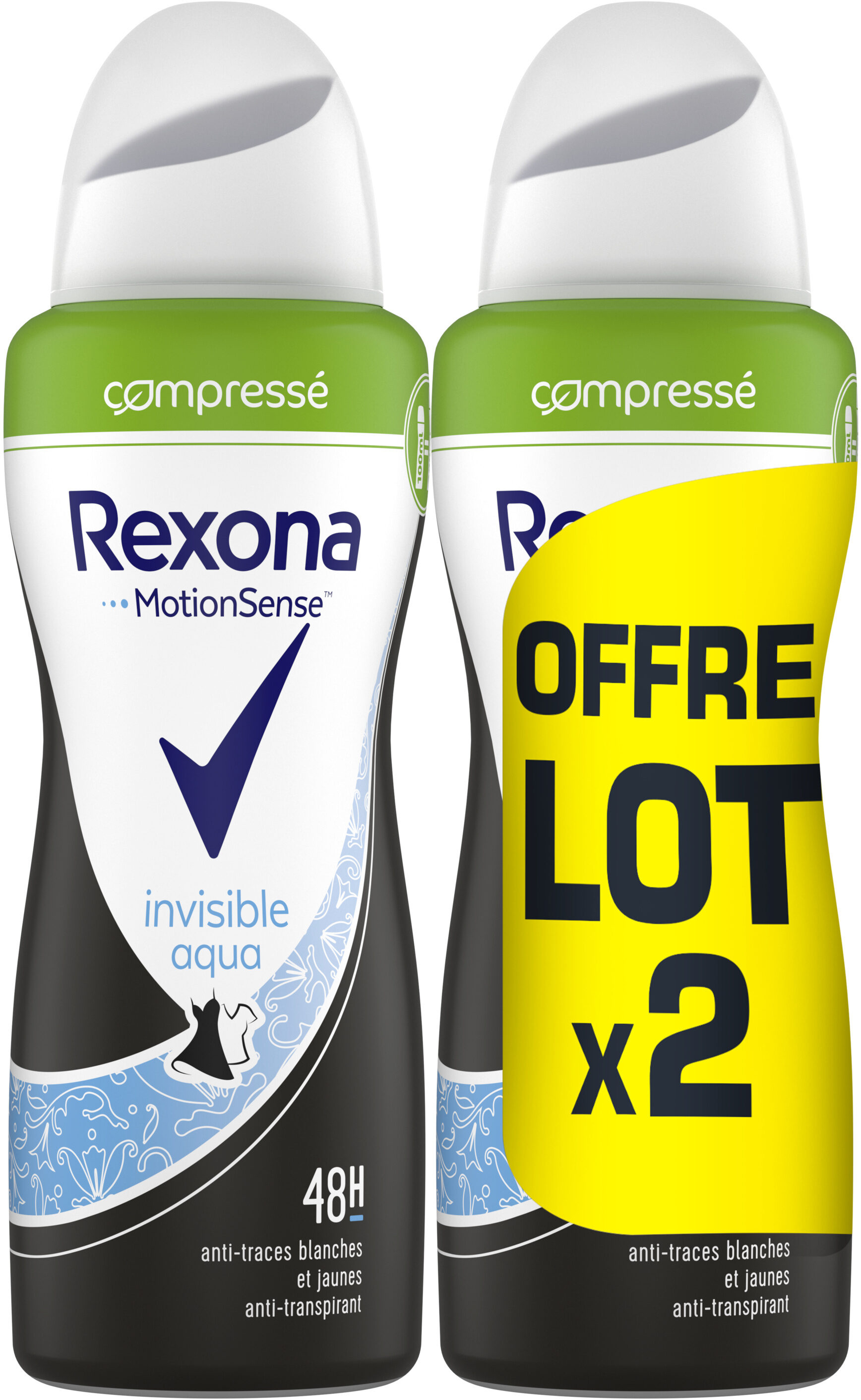 REXONA Déodorant Femme Spray Anti-Transpirant Compressé Invisible Aqua 2x100ml - Produit - fr