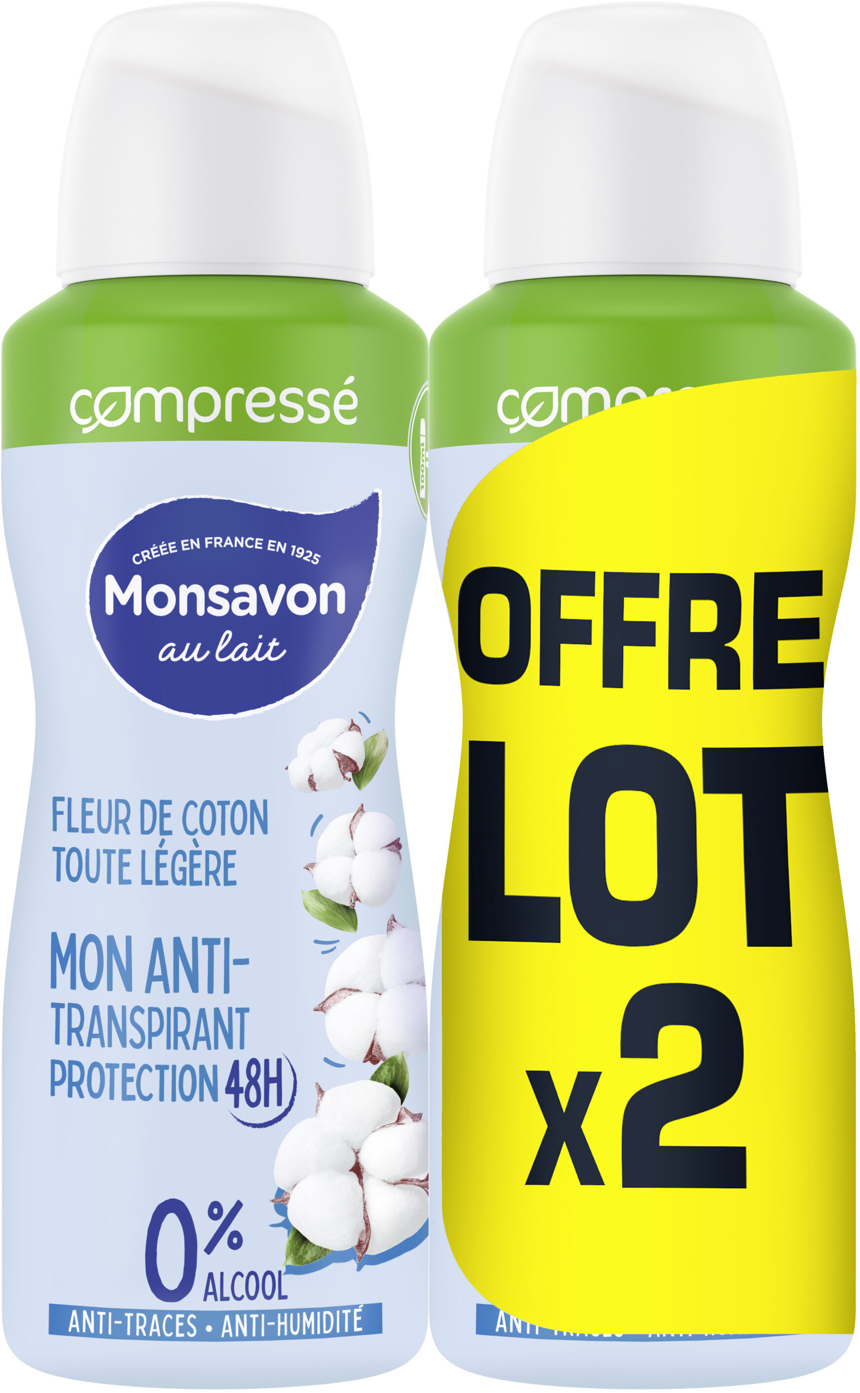 Monsavon Anti-Transpirant Femme Spray Compressé Fleur de Coton Toute Légère 2x100ml - Product - fr