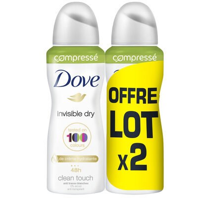 DOVE Déodorant Femme Anti-Transpirant Spray Compressé Invisible Dry 2x100ml - 1