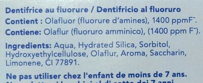 Dentifrice auti-caries - Ингредиенты - fr