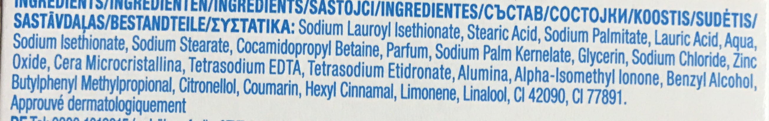 Dove Savon Pain de Toilette Exfoliating Anti-Bactérien x1 - Ingredientes - fr