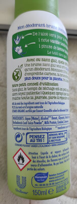 Mon déodorant brume 24H Aloé Vera pointe de vanille - Ingredientes - fr