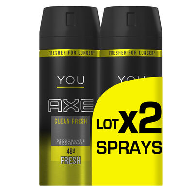 Axe Déodorant Antibactérien YOU Clean Fresh Spray Lot 2x150ml - 1