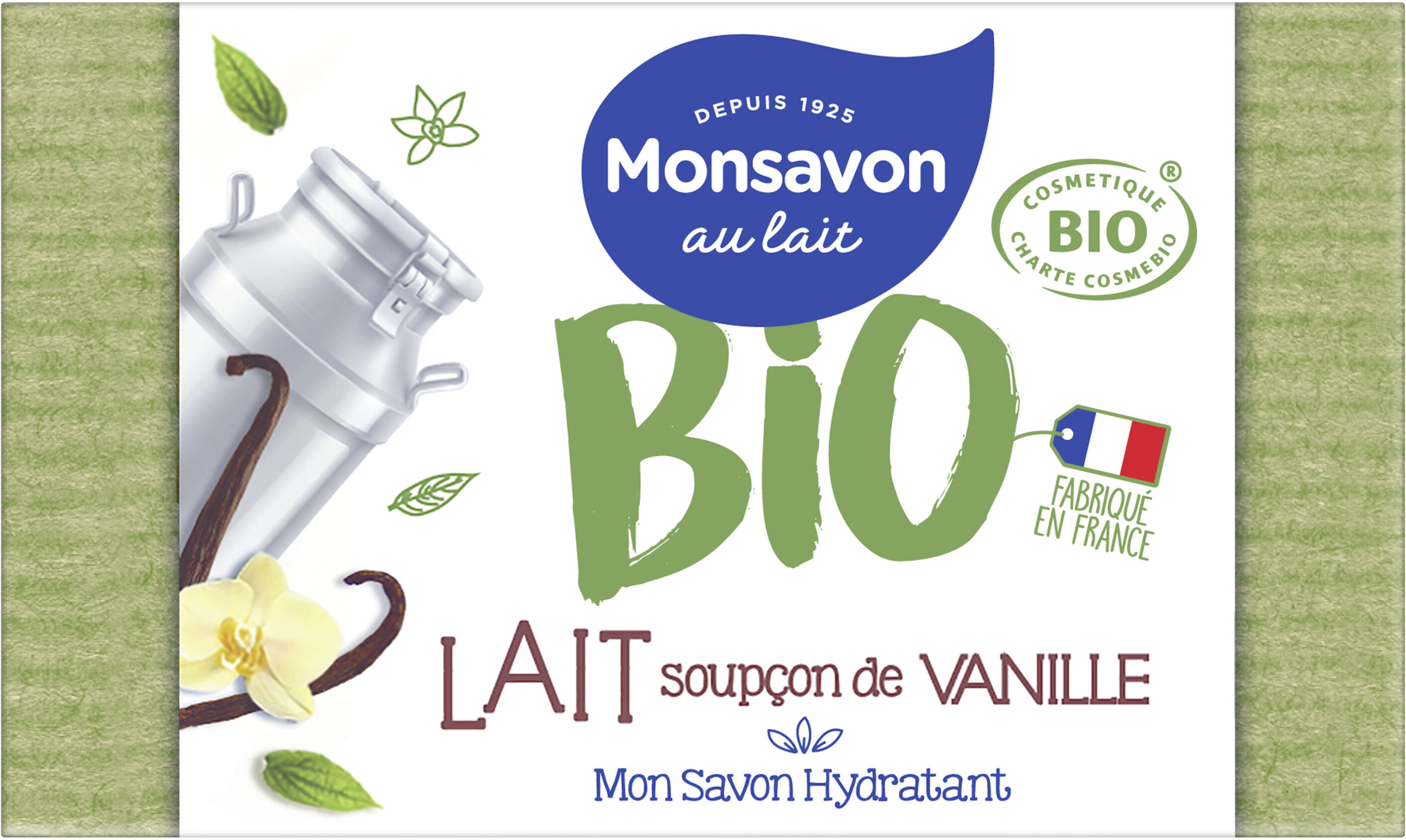Monsavon Savon Pain de Toilette Hydratant Lait Vanille Cosmebio x1 - Produit - fr