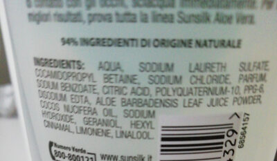 Shampoo Sunsilk Aloe Vera tutti i capelli - Ingredients - it